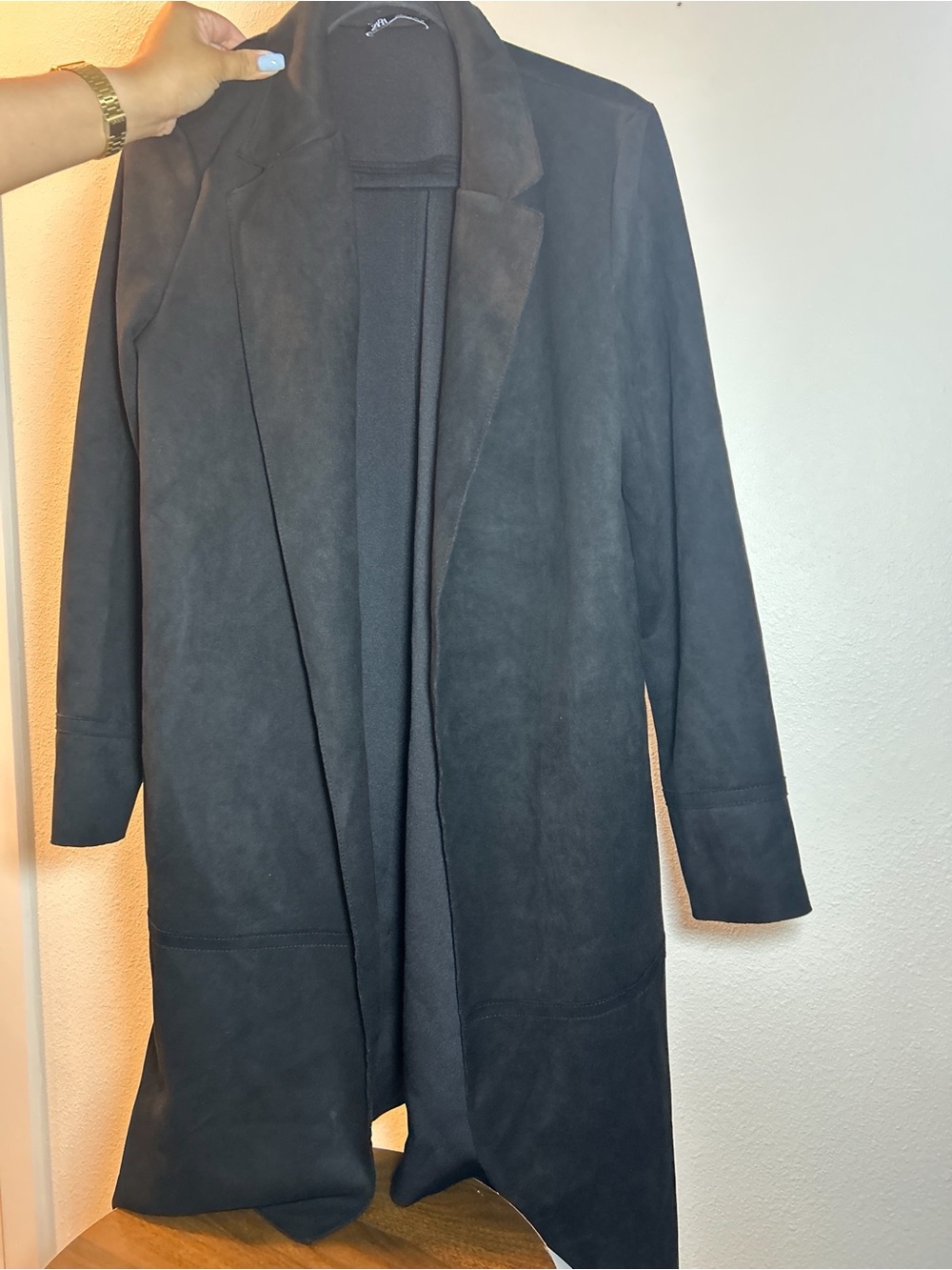 Zara Black Long Open-Front Trench Coat
